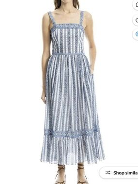 Max Studio Blue & White Striped Square-Neck Maxi Dress with POCKETS!!